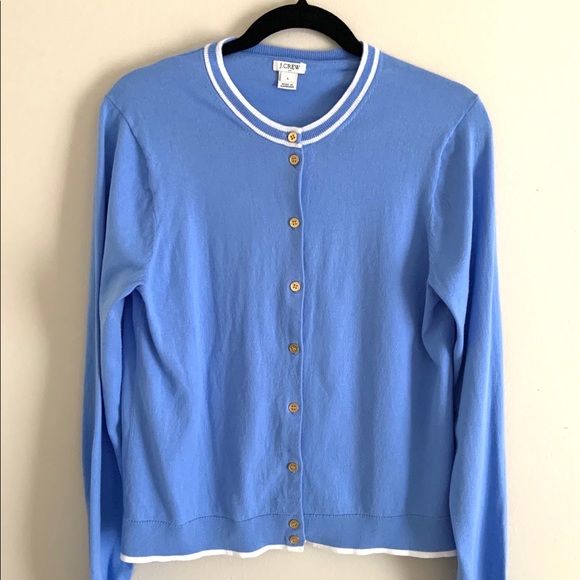 J. Crew Sweaters - J. Crew Cotton Cardigan Blue White Trim Large